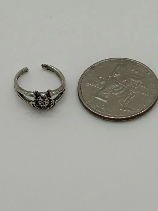 925 Sterling Silver Frog Toe Ring Adjustable Finger Knuckle Midi Band Size 2 - Picture 5 of 11